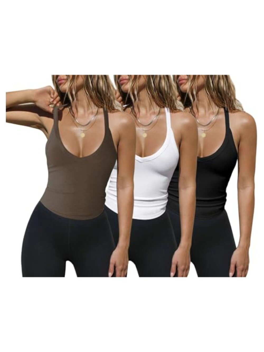 Ribbed V Neck Racerback Tank Tops 3 Pack Women Yoga Sports Sleeveless